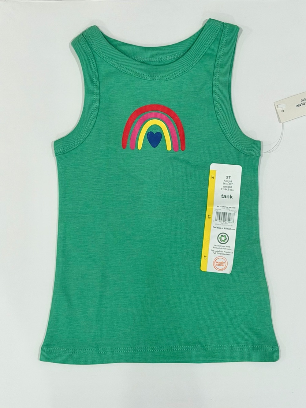 wonder nation Toddler Girls Green Tank Top with Rainbow Heart 3T